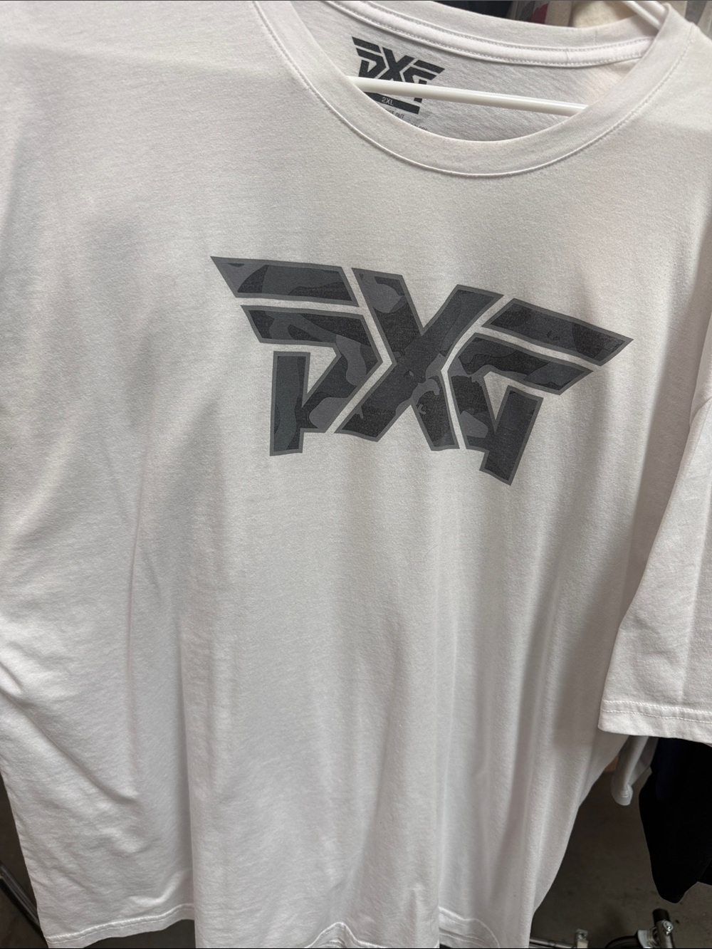 PXG White Tee with Gray Camouflage Logo